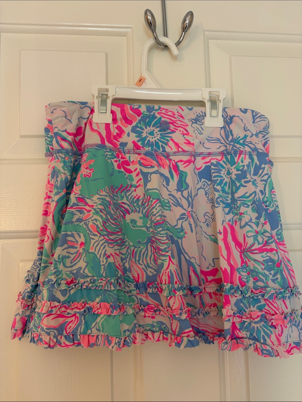 Lilly Pulitzer Floral Ruffle athletic Skirt in Pink, Teal & Blue